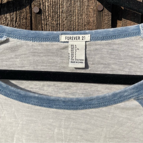 Forever 21 Blue & White Baseball Tee Three Quarter Length Tee Shirt - Picture 8 of 8